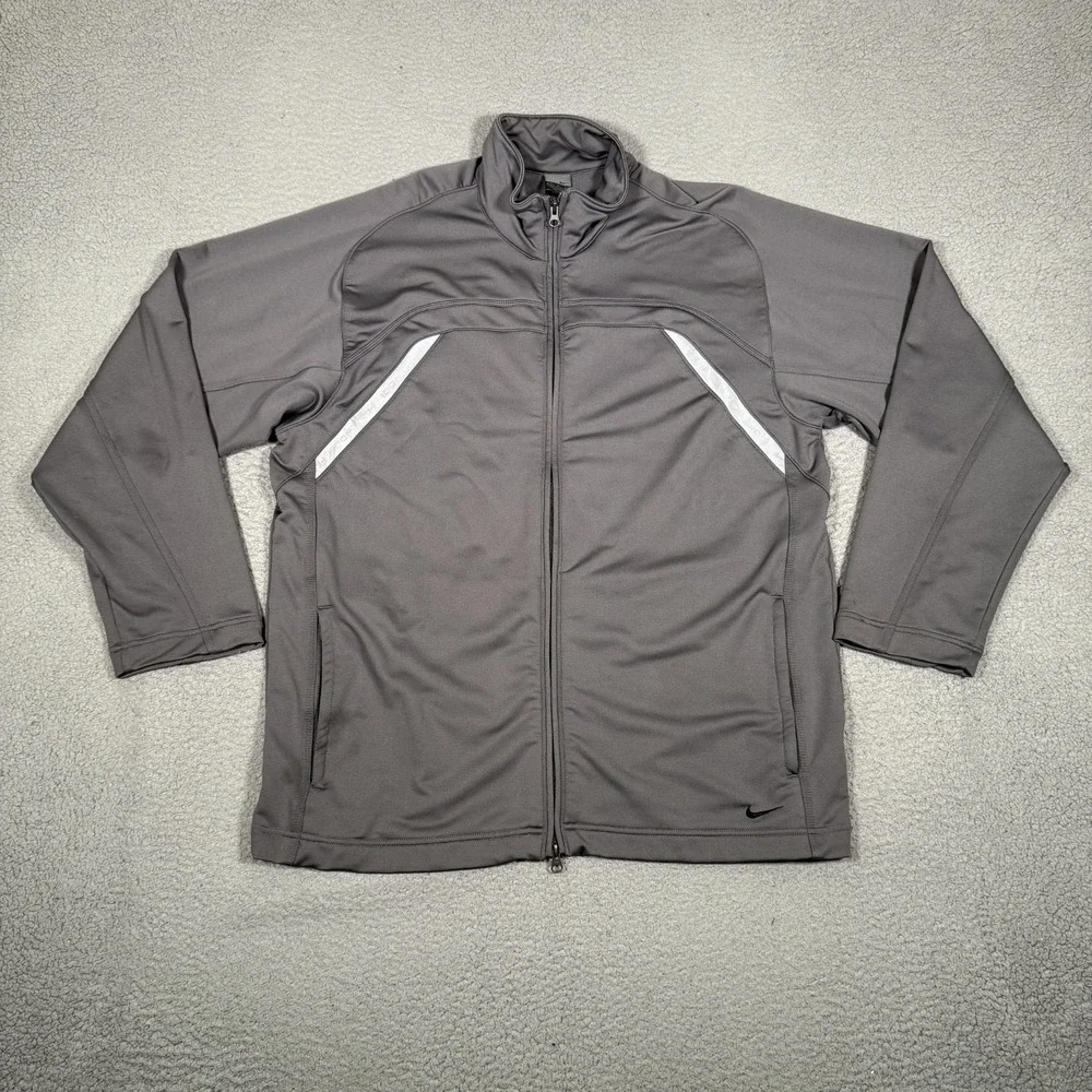 Nike Track Jacket Mens Large‎ Gray Hooptec Full Zip Basketball Pockets Warm Up
